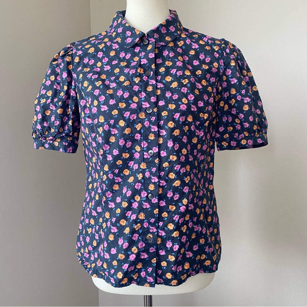 No. 6 Store floral puff sleeve button down shirt